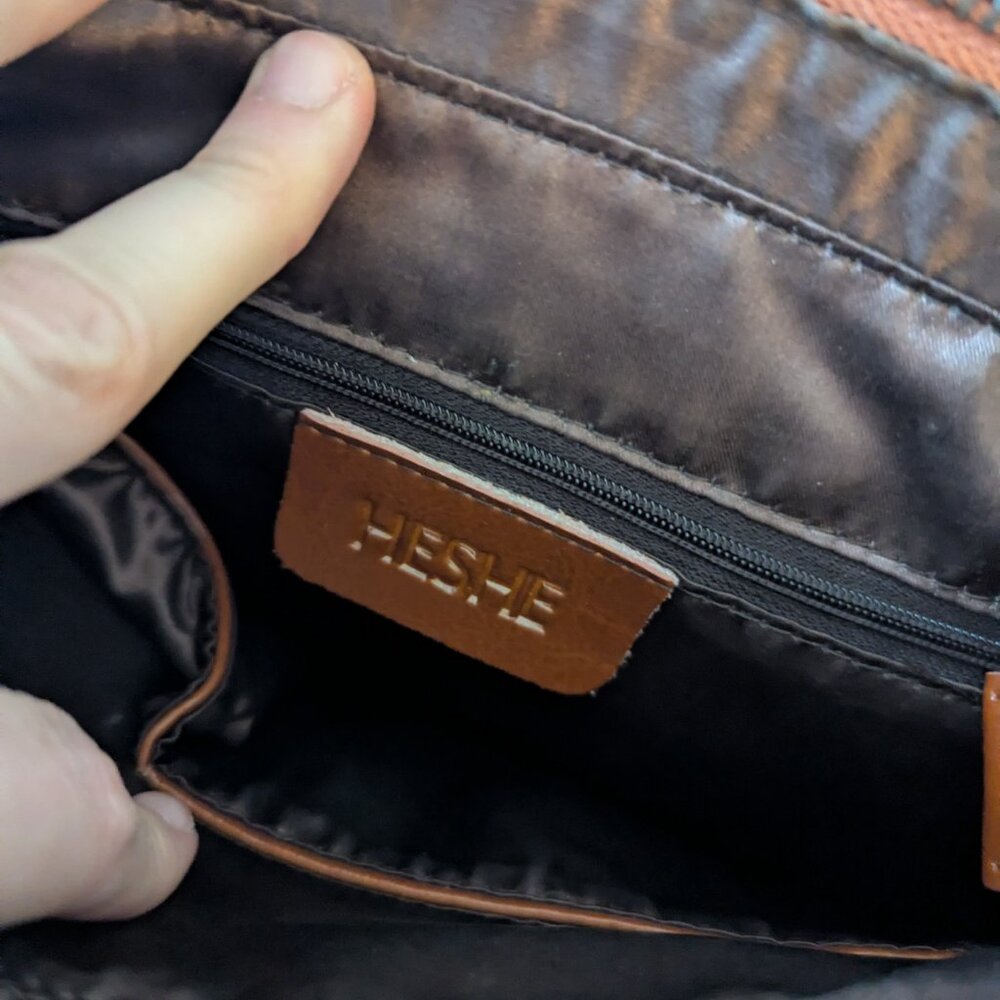 HESHE Brown Leather Backpack - Picture 6 of 6